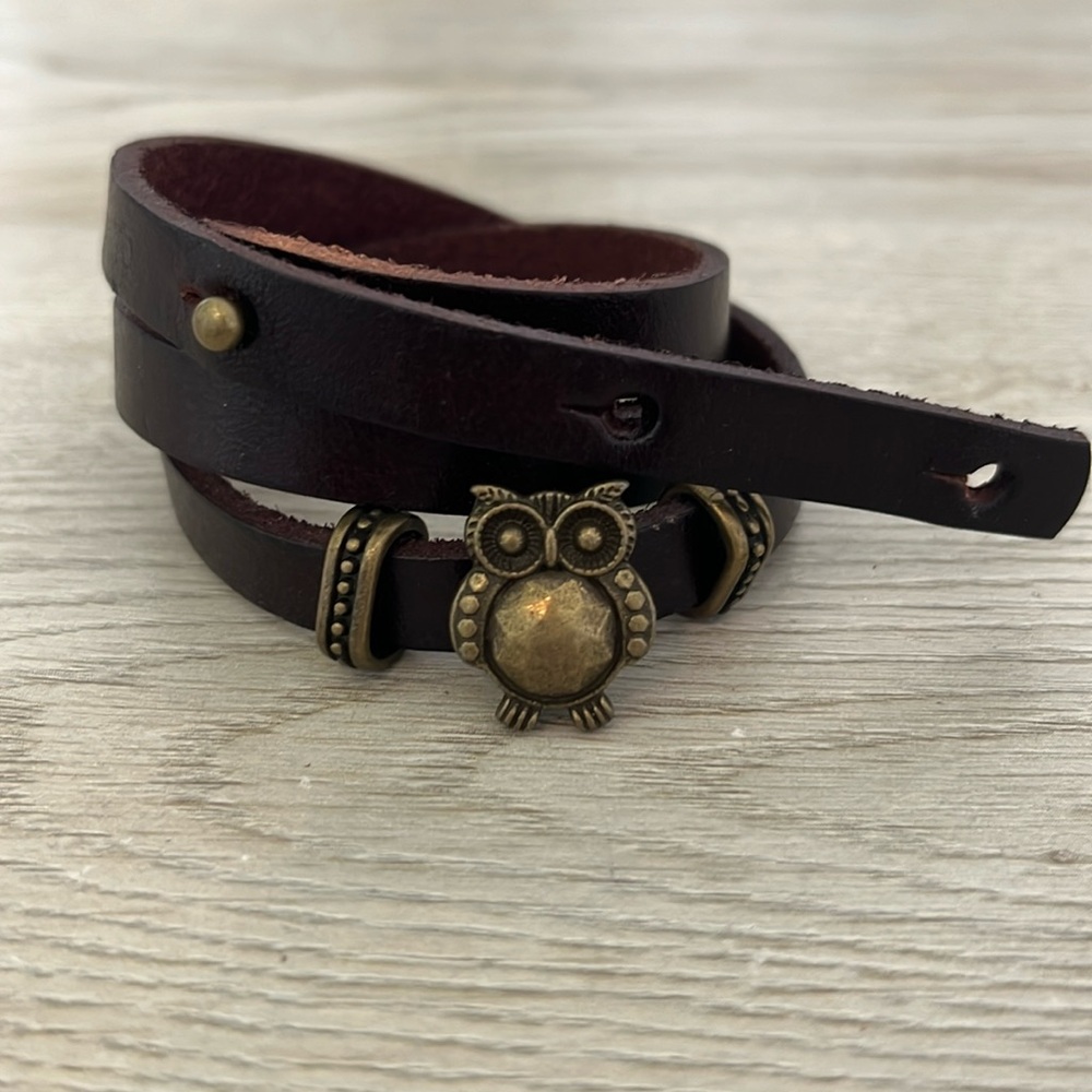 Leather Wrap Owl Bracelet